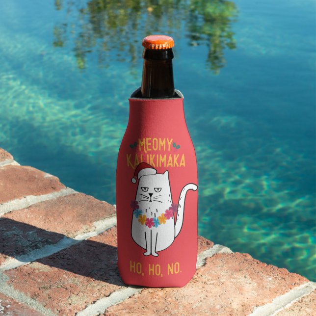 Meowy Kalikimaka Funny Cat Weihnachtsmannmütze Wei Flaschenkühler (In Situ Pool)