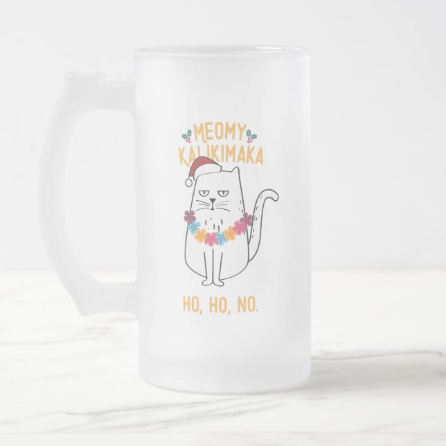 Meowy Kalikimaka Funny Cat Weihnachtsmannmütze Wei Mattglas Bierglas (Links)