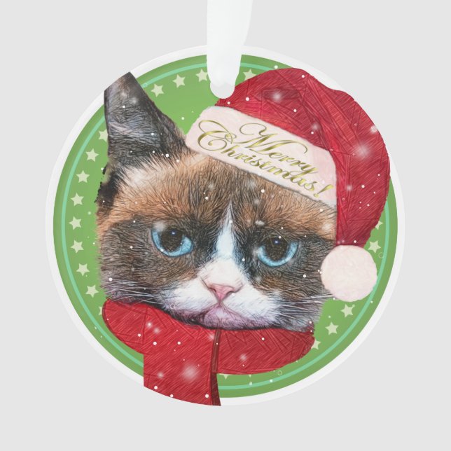 Meowy Santa Cat Weihnachtsschmuck Ornament (Vorderseite)