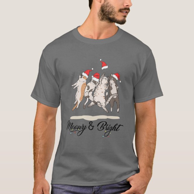 Meowy und hell Funny Funny Weihnachts Katze Pajama T-Shirt (Vorderseite)