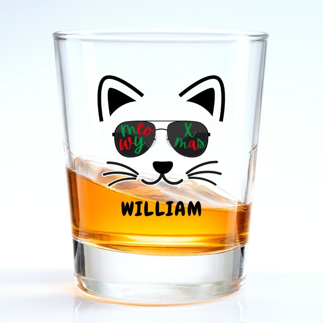 Meowy Weihnachten Coole Sonnenbrille Kitty Cat Whi Schnapsglas (Meowy Christmas Cool Sunglasses Kitty Cat White Shot Glass)