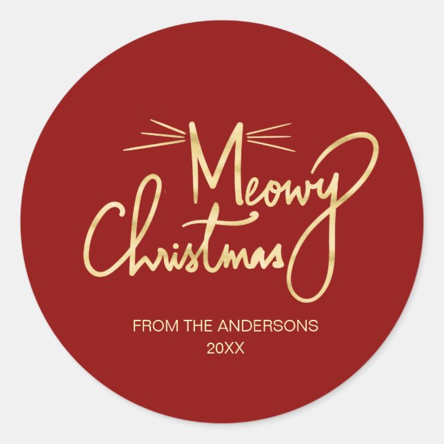 Meowy Weihnachten Funny Imitats Gold Handschrift Runder Aufkleber (Vorderseite)