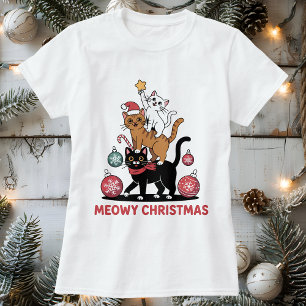 Meowy Weihnachten gestackte Katzen Lover T-Shirt