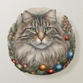 Meowy Weihnachten, Maine Coon Cat Lover Geschenke Rundes Kissen