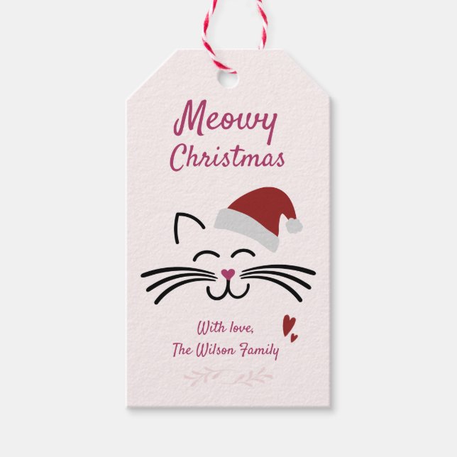 Meowy Weihnachten - Niedliche Kätzchen w. Nikolaus Geschenkanhänger (Vorderseite)