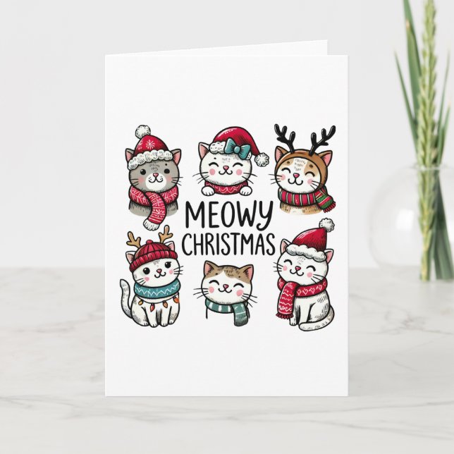Meowy Weihnachten Niedlichen Katzen Urlaub Leere g Karte (Vorderseite)