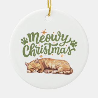 Meowy Weihnachten Niedliches Katzen Schlafen Keramik Ornament