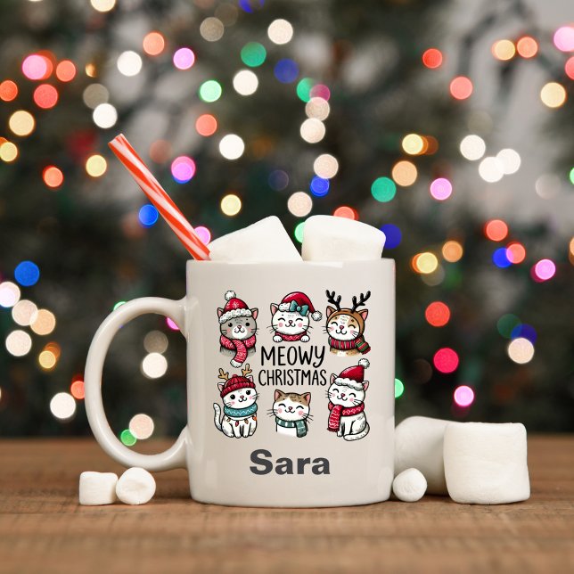 Meowy Weihnachten Personalisiert Cat Lover Tasse (Meowy Christmas Personalized Cat Lover Mug
)