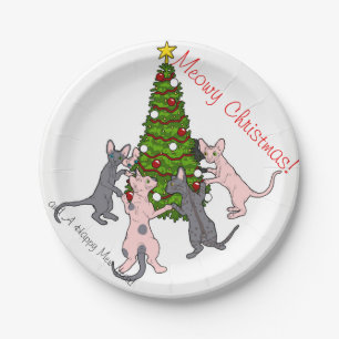Meowy Weihnachten! Sphynx und Bambino-Teller Pappteller