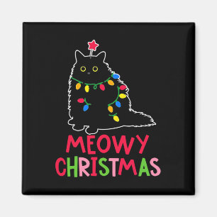 Meowy Weihnachten Weihnachten Lichter Black Cat Pa Magnet