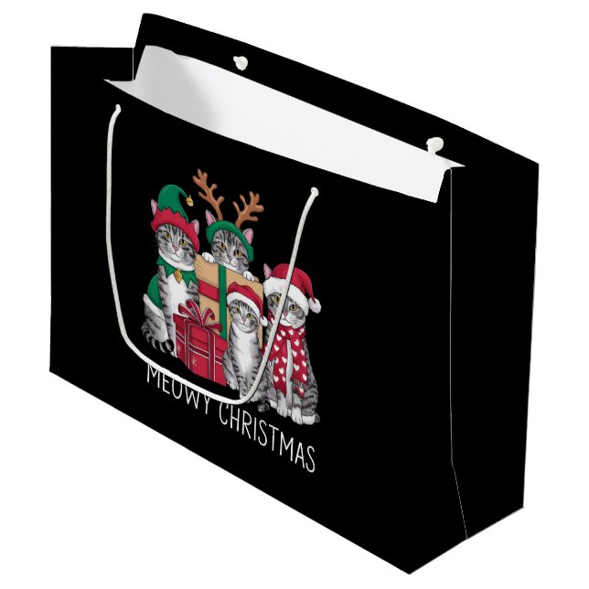 Meowy Weihnachts Cat Xmas Funny Cats Lover Große Geschenktüte (Vorderseite Schrägansicht)