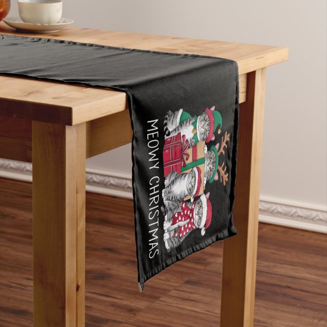 Meowy Weihnachts Cat Xmas Funny Cats Lover Kurzer Tischläufer (Beispiel)