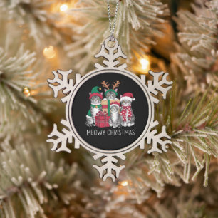 Meowy Weihnachts Cat Xmas Funny Cats Lover Schneeflocken Zinn-Ornament