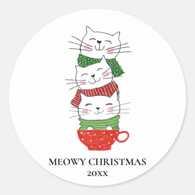 Meowy Weihnachts Custom Cats Cup Skarabäen Niedlic Runder Aufkleber (Vorderseite)