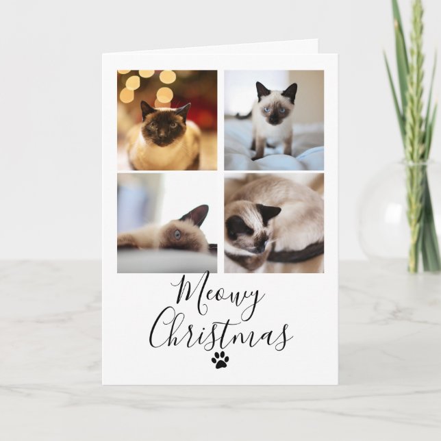 Meowy Weihnachts Foto Collage Katze Weihnachtskart Einladung (Vorderseite)