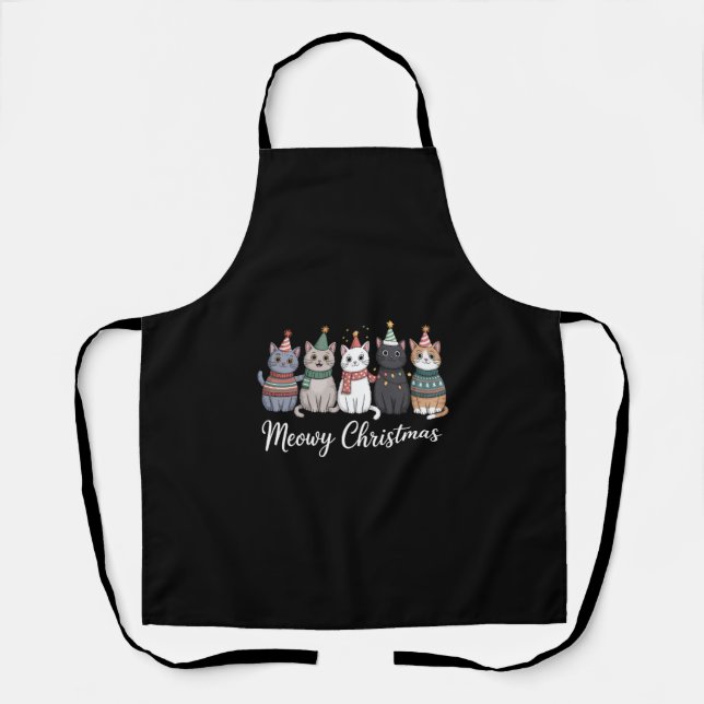 Meowy Weihnachts glückliche Katze Jahr Katze über  Schürze (Vorderseite)