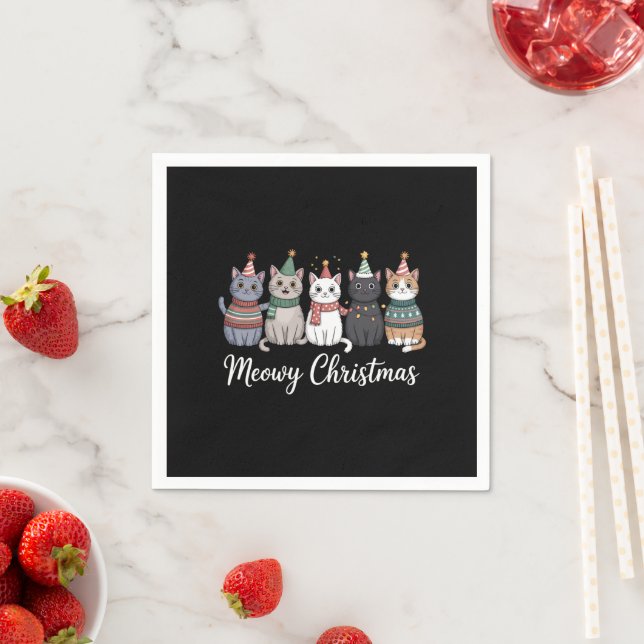Meowy Weihnachts glückliche Katze Jahr Katze über  Serviette (Beispiel)