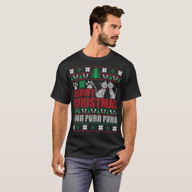 Meowy Weihnachtshässliche T-Shirt (Vorne ganz)
