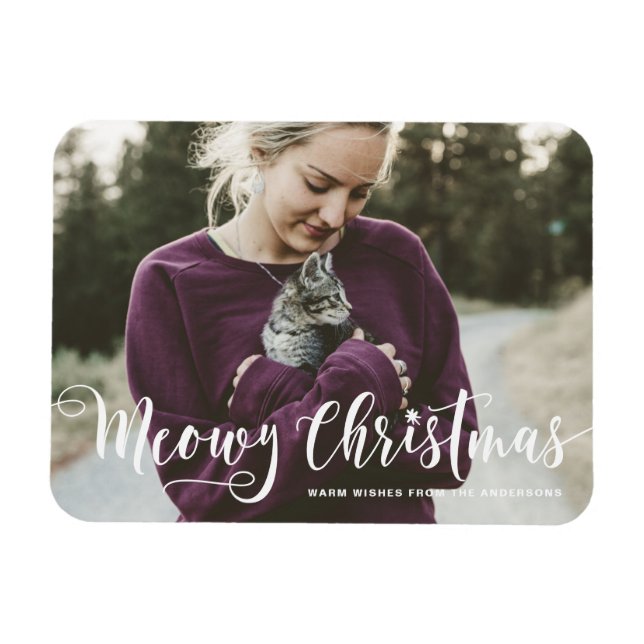 Meowy Weihnachtskalligraphie Modernes Foto Cat Magnet (Horizontal)