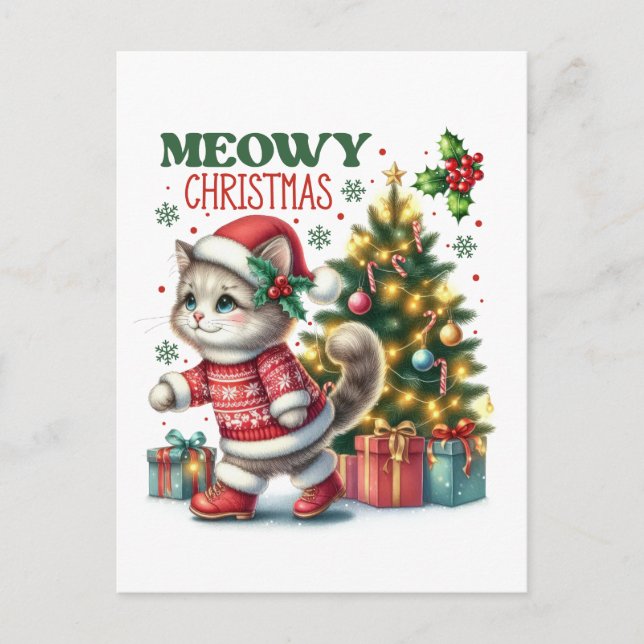 Meowy Weihnachtskarte Postkarte (Vorderseite)
