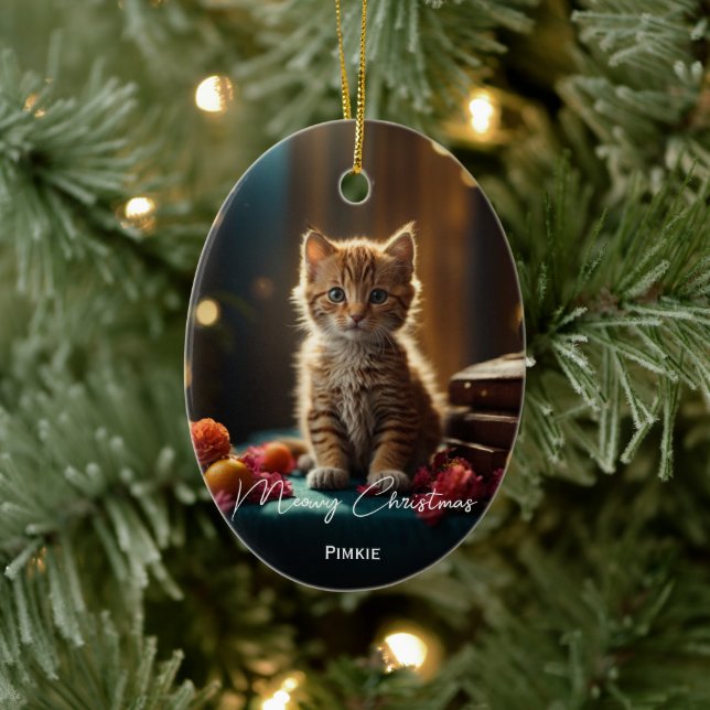 Meowy Weihnachtskatze Foto Sake Weihnachten Keramik Ornament (Baum)