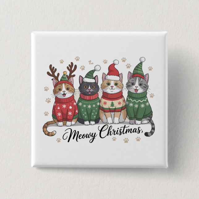 Meowy Weihnachtskatze Niedliche Katzen mit Santa C Button (Vorderseite)