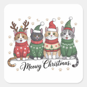 Meowy Weihnachtskatze Niedliche Katzen mit Santa C Quadratischer Aufkleber