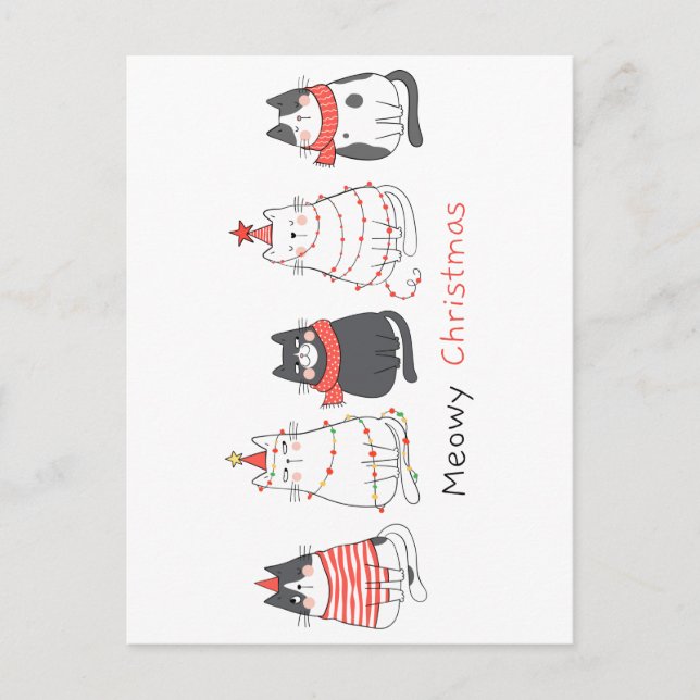 Meowy Weihnachtskatzen Feiertagspostkarte (Vorderseite)
