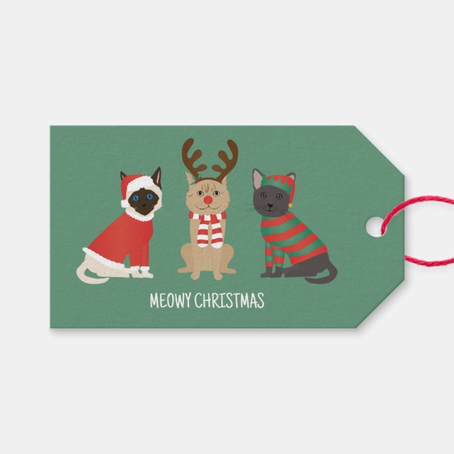 Meowy Weihnachtskatzen Geschenkanhänger (Vorderseite (Horizontal))