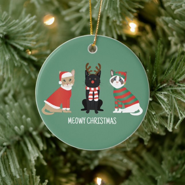 Meowy Weihnachtskatzen Keramik Ornament (Baum)