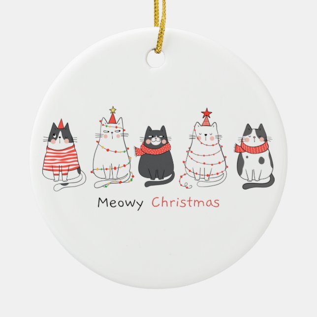 Meowy Weihnachtskatzen Keramik Ornament (Vorne)