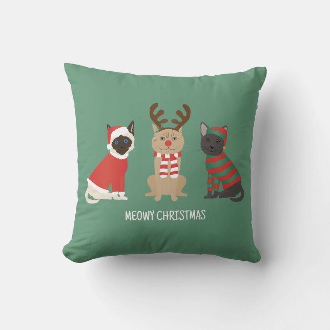 Meowy Weihnachtskatzen Kissen (Vorderseite)