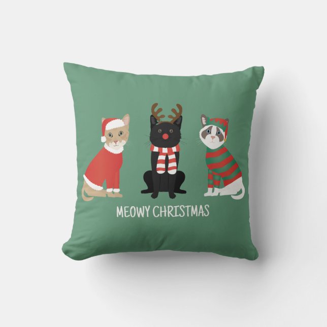 Meowy Weihnachtskatzen Kissen (Vorderseite)