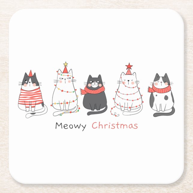 Meowy Weihnachtskatzen Rechteckiger Pappuntersetzer (Vorderseite)