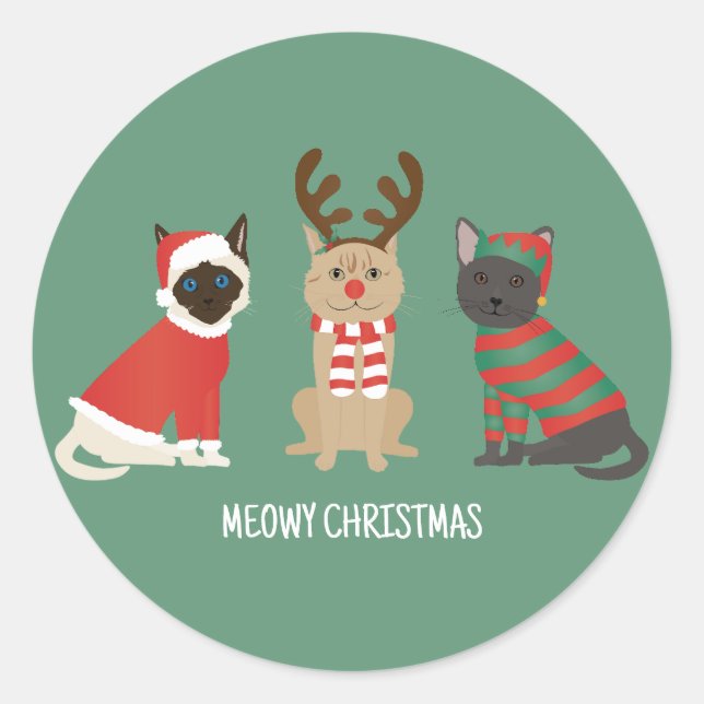 Meowy Weihnachtskatzen Runder Aufkleber (Vorderseite)