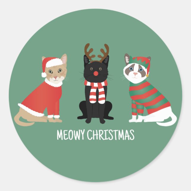 Meowy Weihnachtskatzen Runder Aufkleber (Vorderseite)