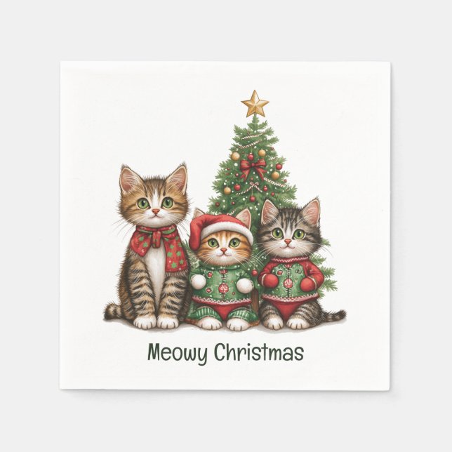 Meowy Weihnachtskatzen Serviette (Vorderseite)
