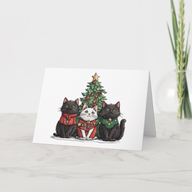 Meowy Weihnachtskatzenbaum Karte (Vorderseite)