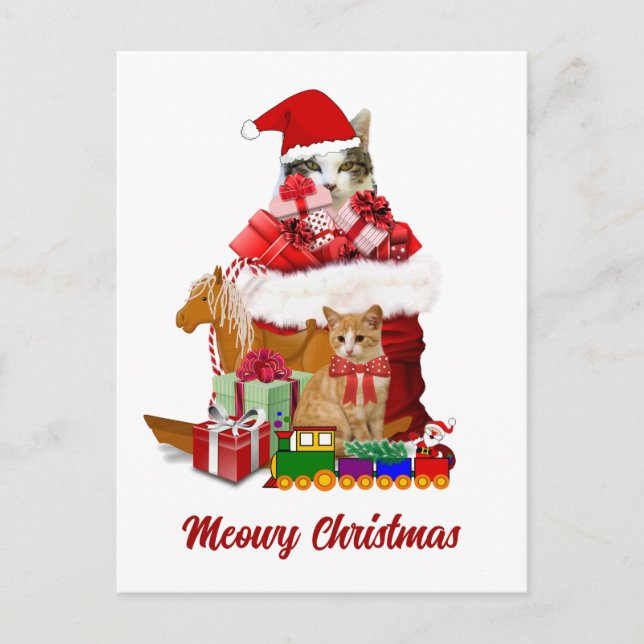 Meowy Weihnachtskatzenurlaub Postkarte (Vorderseite)