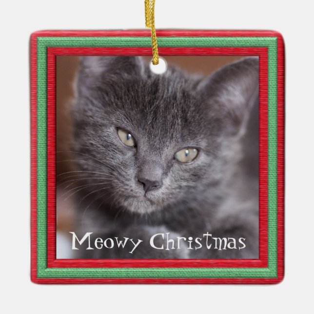 Meowy Weihnachtsrahmen anpassbare Kitty Keramikornament (Vorderseite)