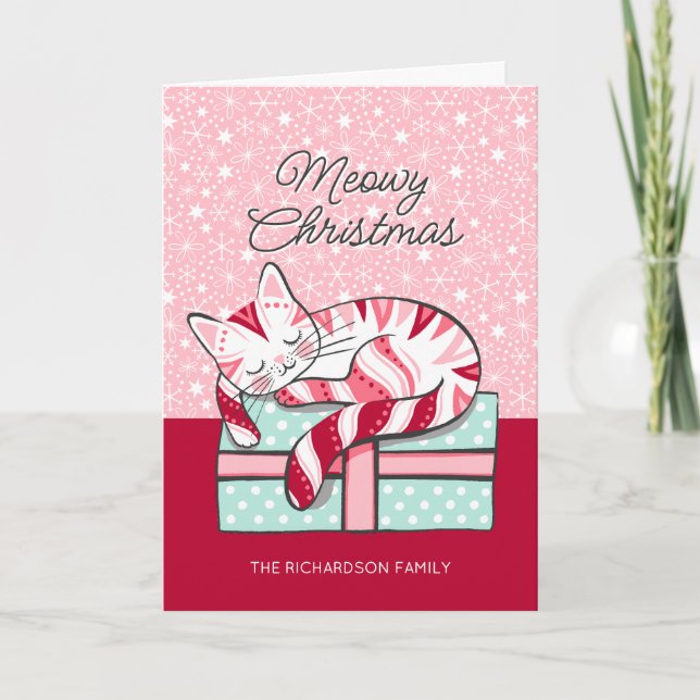 Meowy Weihnachtsschlafen Kitty Feiertagskarte (Vorderseite)