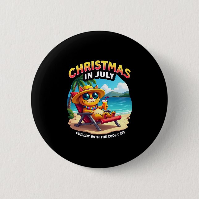 Meowy Xmas Summer Christmas In July Chillin Cool C Button (Vorderseite)