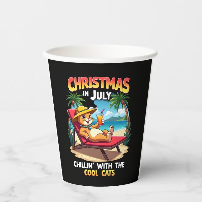 Meowy Xmas Summer Christmas In July Chillin Cool C Pappbecher (Vorderseite)