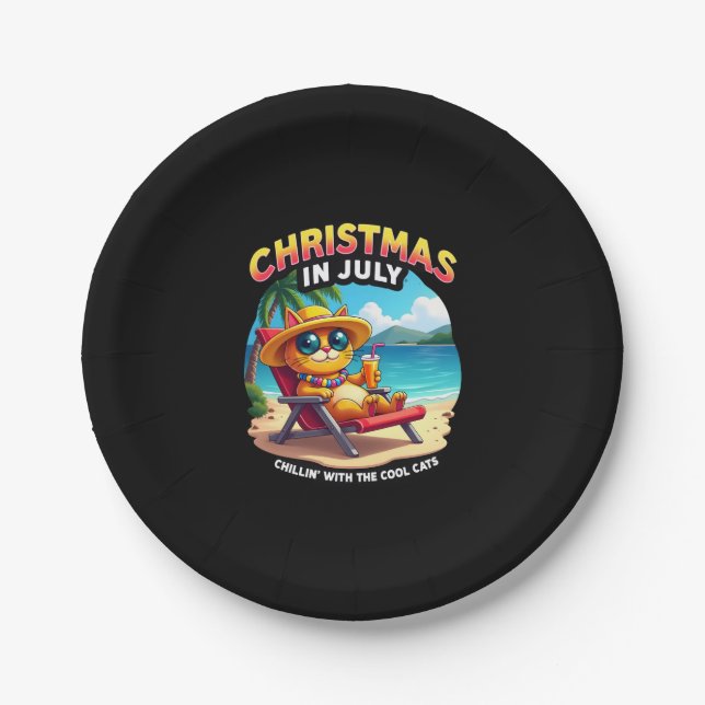 Meowy Xmas Summer Christmas In July Chillin Cool C Pappteller (Vorderseite)