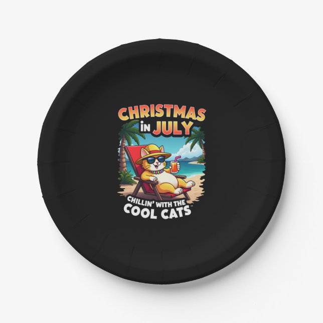 Meowy Xmas Summer Christmas In July Chillin Cool C Pappteller (Vorderseite)