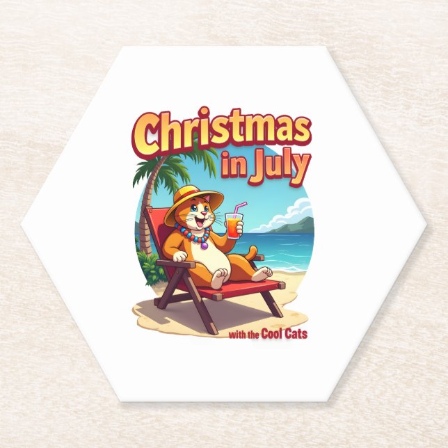 Meowy Xmas Summer Christmas In July Chillin Cool C Untersetzer (Vorderseite)