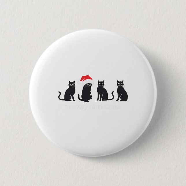 Meowys Christmas Black Cat Weihnachtsmannmützen pr Button (Vorderseite)