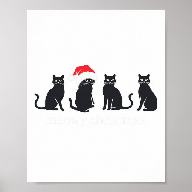 Meowys Christmas Black Cat Weihnachtsmannmützen pr Poster (Vorne)