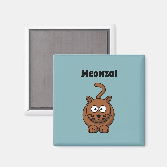 Meowza! Funny Brown Kitty Cat Cartoon Design Magnet (Vorderseite/Rückseite)
