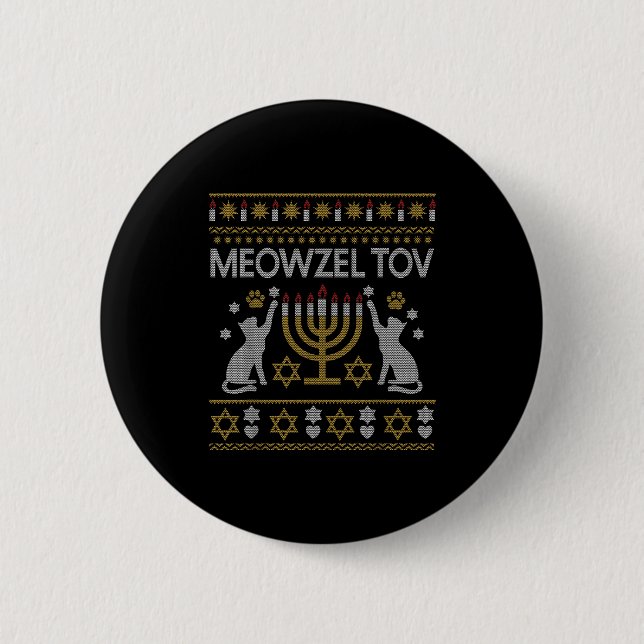 Meowzel Tov Cat Hanukkah 2025 Funny Ugly Christmas Button (Vorderseite)